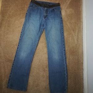 DKNY jeans with leather detail at waist